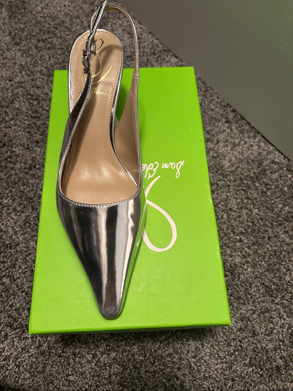 Sam Edelman Bianca sling silver patent herlMetallic Silver Pointed Slingback